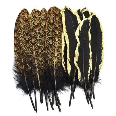 ☎♣❡ 20Pcs/Lot Gold Golden Black Duck Goose Feathers for Crafts DIY Vases Geese Feather Decor Indian Headdress Accessories Decoration