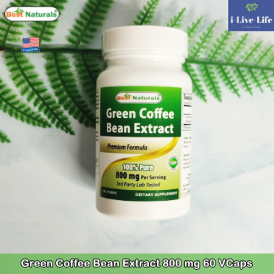 80% OFF Sale!! EXP: 06/23 สารสกัดเมล็ดกาแฟสีเขียว Green Coffee Bean Extract 800 mg 60 or 120 VCaps - Best Naturals
