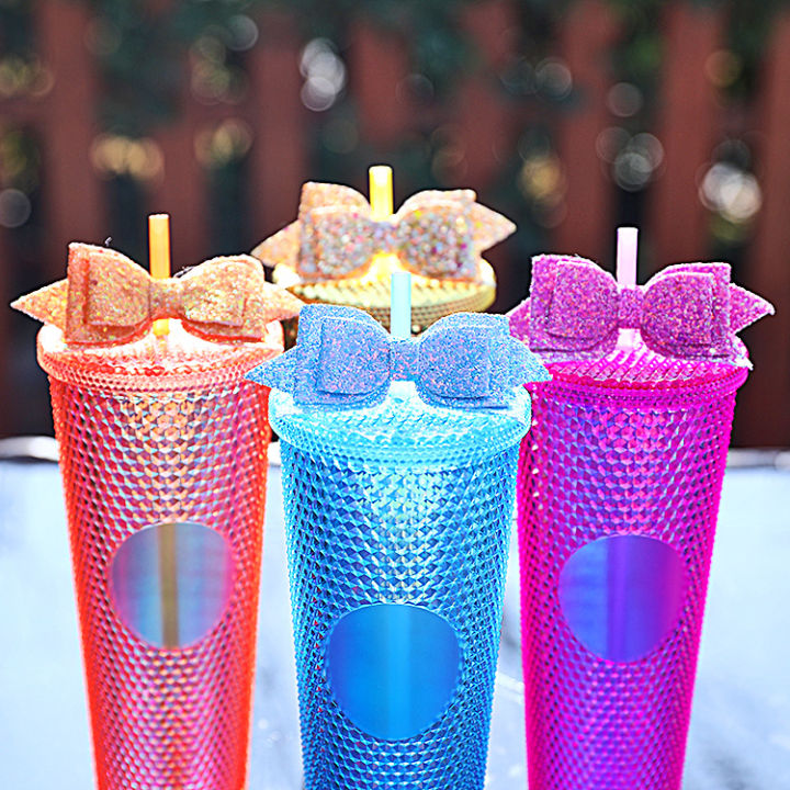 Reusable Boba Tumbler With Lid and Straw- Iridescent Cups, Glitter