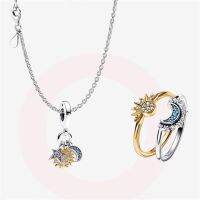 【lz】¤✷  S925 Sterling Silver Sol e Lua Anel Conjunto Espumante Celestial Europeu e Americano Jóias Presente do Dia dos Namorados de alta qualidade