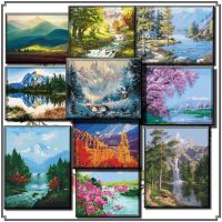 ขายดี? 40*50CM DIY ภาพวาดสีน้ำมัน ภาพระบายสีตามตัวเลข PAINT BY NUMBERS  WATER AND MOUNTAINS