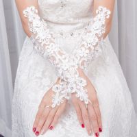 ♣■ Bride Marriage Fingerless Wedding Gloves Floral Lace Beaded Party Sunscreen Long Mittens Bridal Gloves