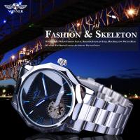 ZZOOI Winner Blue Ocean Geometry Design Stainless Steel Luxury Small Dial Skeleton Mens Watches Top Brand Luxury Automatic Wrist Watch