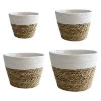 Nordic Handmade Straw Basket Laundry Picnic Toy Storage Macrame Woven Flower Pot