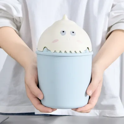 [COD] Cartoon cute desktop trash can paper basket home mini dormitory bedroom desk bed flip storage bucket