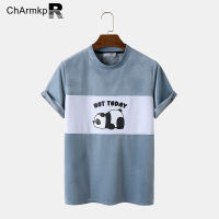 Medussa ChArmkpR การ์ตูนผู้ชายแพนด้าแขนขาสั้นพิมพ์ตัวอักษรเสื้อยืด