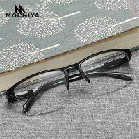 {Paopao glasses}ใหม่ครึ่งกรอบแว่นอ่านหนังสือ Presbyopic แว่นตาชายหญิงสายตาไกลแว่นตาแสงอัลตร้าสีดำที่มีความแข็งแรง75ถึง400