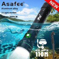 Asafee 2000LM S4 P50 LED ultra bright diving flashlight scuba gear 3 modes middle button switch using 18650/26650 battery, underwater 110M IPX8 waterproof