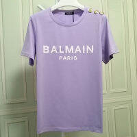 Original Balmain∮ Paris Women S Crew Neck Short Sleeve T-Shirt Flocked Letter T-Shirt Shoulder Button T-Shirt Top