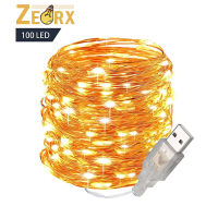 ZEORX ปีใหม่10เมตร USB ลวดเงินนางฟ้าพวงมาลัยไฟเส้นชนิด LED บ้านคริสต์มาสงานแต่งงานตกแต่ง