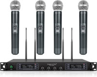 Wireless Microphone System, Phenyx Pro Quad Channel Cordless Mic Set with Metal Handheld Mics, 4x40 Channels, Auto Scan, Long Distance 328ft, Ideal for DJ, Church, Outdoor Events (PTU-7000A)