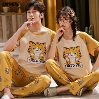 ใหม่ฤดูร้อนผ้าฝ้ายเนื้อนุ่ม Loungewear สำหรับคู่ไดโนเสาร์ขนาดเล็กการ์ตูนพิมพ์ชุดนอนแฟชั่นชุดนอนชุดสำหรับเยาวชนคนรัก