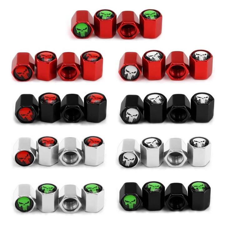 tire-valves-stem-caps-4-pcs-air-nozzle-cover-tire-caps-universal-car-modification-skull-air-valve-core-cap-heavy-duty-multi-color-optional-for-auto-benchmark