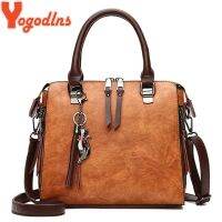 Yogodlns Vintage Cat Tassel Luxury Handbag Women Bags Double Zipper Crossbody Bags Shoulder Bag Casual Shell Tote Ladie