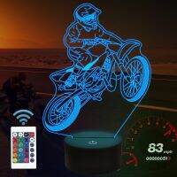 Dirt Bike Gifts for Boys Motocross 3D Night Light Remote Control 16 Colors Changing Illusion Lamp for Teen Boys Motorcycle Fans