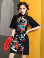 【Cw】chinese style cheongsam dress Wanita modern Hitam modified qipao traditional national oriental girl Vestido Chino