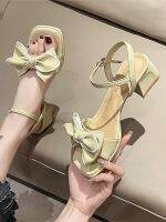 ❁☾ Sandals female fairy style 2023 new summer medium chunky heel with bowknot and skirt French high heels