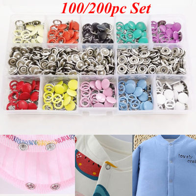 100200pc Set Snap Buttons 10Color Metal Sewing Buttons With Plier Tool HollowSolid Prong Press Studs Fasteners for Clothes Bag
