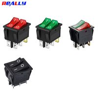 2/5PCS KCD4-212 Duplex Boat Rocker Switch 6 Pin 2Position DTSP On-Off Control Green Red 16A 220V Llluminated Power Switch