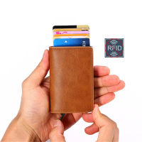 【CW】Men Automatic Credit card holder carbon fiber Leather Wallet Aluminum Mini Wallet With Back Pocket ID Card RFID Blocking purse