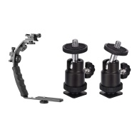 1x Camera L Bracket Mount Video Grip L-Bracket Dual Flash Cold Shoe Mount 1 4 Inch Tripod Screw & 2 Pack with Hot Shoe Mount Adapter 360 Degree 1 4 Inch Small Ball Heads thumbnail