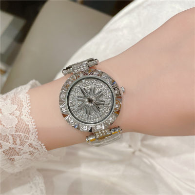 นาฬิกาแฟชั่นผู้หญิง2023ใหม่แฟชั่น rhinestone นาฬิกาผู้หญิงสีม่วงเพชรนาฬิกาควอตซ์