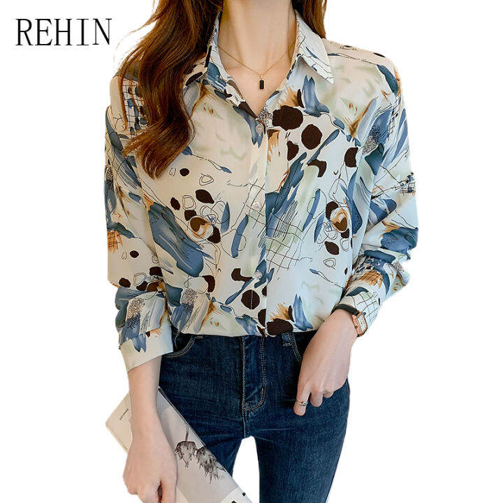 rehin-women-s-top-atumn-new-korean-rafiti-unique-partten-pint-long-sleeved-shirt-lapel-elegant-blouse