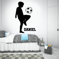 Wall Decals Personalized Football Boys Name Vinyl Home Decor Kids Child Room Sport Soccer Player Silhouette Sticker Mural G012