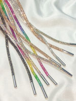 1PCS รอบ Rhinestone Shoelaces Rainbow Diamond Shoelace รองเท้าผ้าใบรองเท้า Laces Drawstring DIY กางเกง Hoodie ชุดเข็มขัด Accessorie