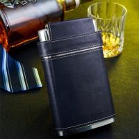 GENNISSY 8OZ Flask Stainless Steel Navy Leather Whiskey Wine Pot Men Outdoor Portable Pockets Hip Flasks With 3 Cups and Funnel