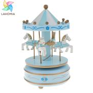 lahomia Round Carousel Music Box with 4 Rotatable Horses Mechanical