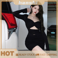 hanshi [2023 new HOT FASHION] lazlook เดรสเข้ารูปเซ็กซี่สำหรับผู้หญิงเดรสสั้นแขนยาวมินิวินเทจหรูหราสำหรับปาร์ตี้