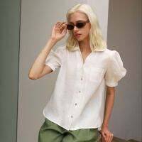 SUUBE Official Mera puff shirt - Off white Linen100% เสื้อเชิ้ต แขนพองแบบจับจีบ ผ้าลินินแท้ แต่งกระเป๋าด้านหน้า