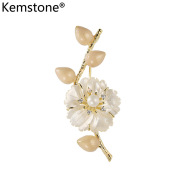 Kemstone Cubic Zirconia Sea Shell Natural Pearl Plum Brooch for Women