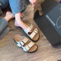 รองเท้า Birkenstock รองเท้าแตะสีแดงพื้นหนาผู้หญิงครึ่งความรู้สึกรองเท้าแตะตาข่ายใส่ด้านนอกสวมในฤดูร้อนคำเดียวสายรัดรองเท้า Borkenstock ของผู้หญิง