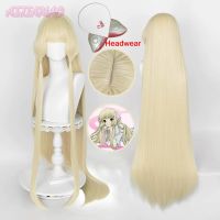 High Quality Anime Chobits Chi Cosplay Wig 120cm Long Light Golden Straight Wig Heat Resistant Fibre Chobits Chi Wigs   Wig Cap