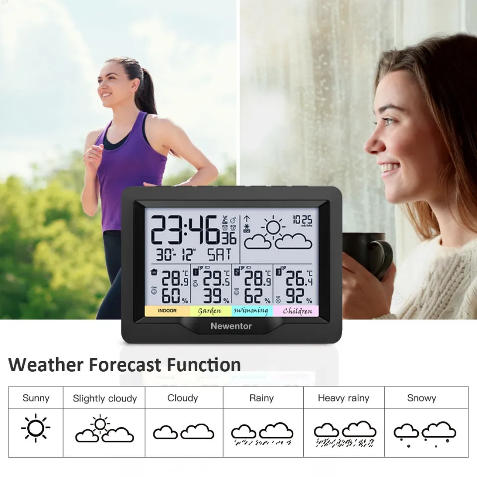 Newentor Wireless Weather Station With 3 Sensors Alarm Clock Indoor &  Outdoor Thermometer Hygrometer