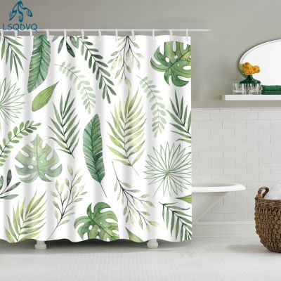 Tropical Green Plant Leaf Palm Cactus Shower Curtains Bathroom Curtain Frabic Waterproof Polyester Bathroom Curtain with Hooks