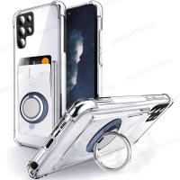 Transparent Soft Phone Case For Samsung S23 Ultra 5G Magnetic Ring Holder Card Slot Cover For Galaxy S21 S22 Plus Note 20 Ultra