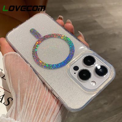 Luxury Magnetic Charging For Magsafe Case For iPhone 14 13 12 11 Pro Max 14Plus Laser Glitter Sequins Bling Clear Acrylic Cover Phone Cases