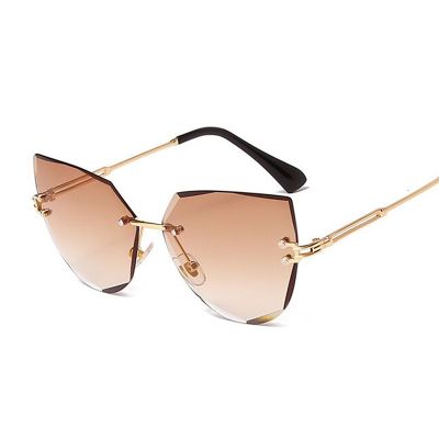 New Rimless Cat Eye Sunglasses Women Brand Designer Fashion Gradient Sun Glasses Metal Lady Shades Retro Mirror Eyeglasses