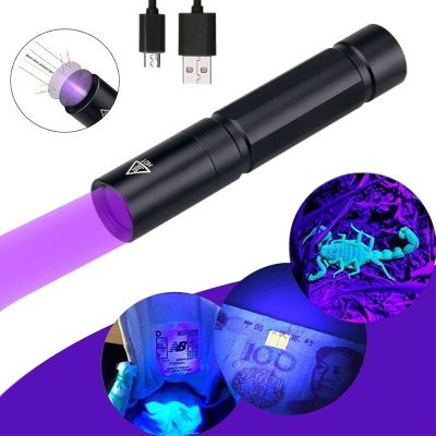 LED UV Flashlight 365nm Blacklight USB rechargeable Scorpion UV Light Pet Urine Detector Zoomable Ultraviolet Outdoor Camping Rechargeable Flashlights