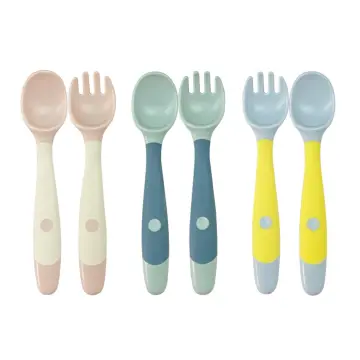 1pc Silicone Baby Flatware Training Spoon & Fork Set With Bendable