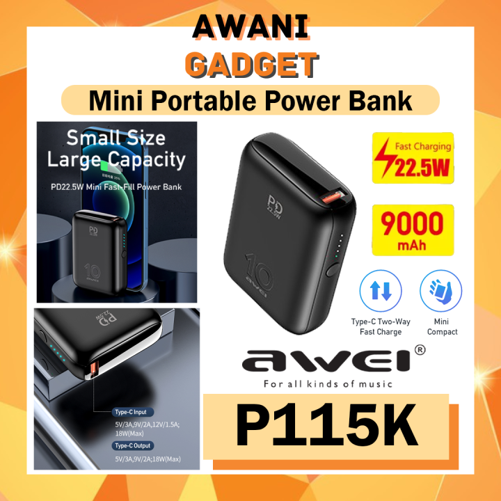 Awei P115K PD 22.5W 9000mAh Fast Charging Mini Portable Power Bank