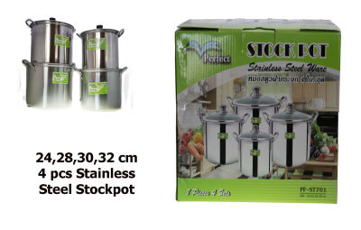 ชุดหม้อสตูว์ฝากระจก สแตนเลส 4 ใบชุด ขนาด 24,26,28,30 cm  ตรา Perfect 4 pcs Stainless steel stockpot set 24,26,28,30 cm