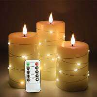 Pack Of 3 Or 5 Remote Control LED Birthday Candles With Copper String Lights,Wax Electronic Fake Dancing Swing Moving Light