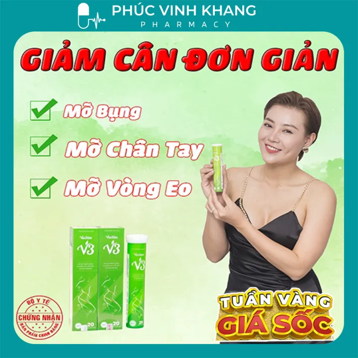 [3 Tặng 1] Sủi giảm cân VINSLIM V3 chính hãng Lọ 20v, hỗ trợ đào thải mỡ thừa, giảm béo giảm cân an toàn tiện lợi tại nhà