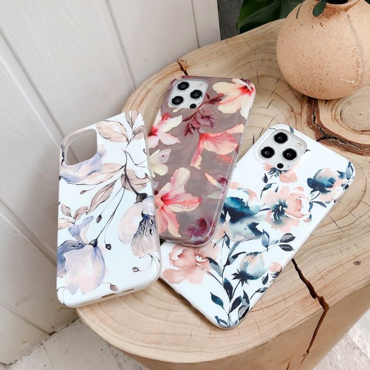 matte-floral-case-for-iphone-14-12-mini-13-11-pro-max-xr-xs-max-x-7-8-plus-soft-tpu-tropical-leaf-flowers-girl-phone-cases-cover