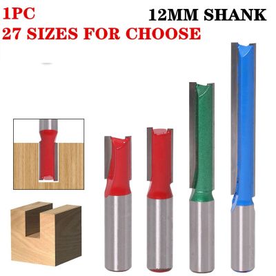 1pc 12mm Shank Straight Router Bits งานไม้แกะสลัก 2 ขลุ่ยไม้แกะสลักเครื่องตัดมิลลิ่งคาร์ไบด์ CNC Bits