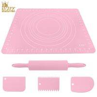 EHZ Baking Tool Set Pastry Boards Rolling Pin Wooden Handle Kneading Pad Thickening Non-stick Scale Kitchen Baking Pink 5PCS